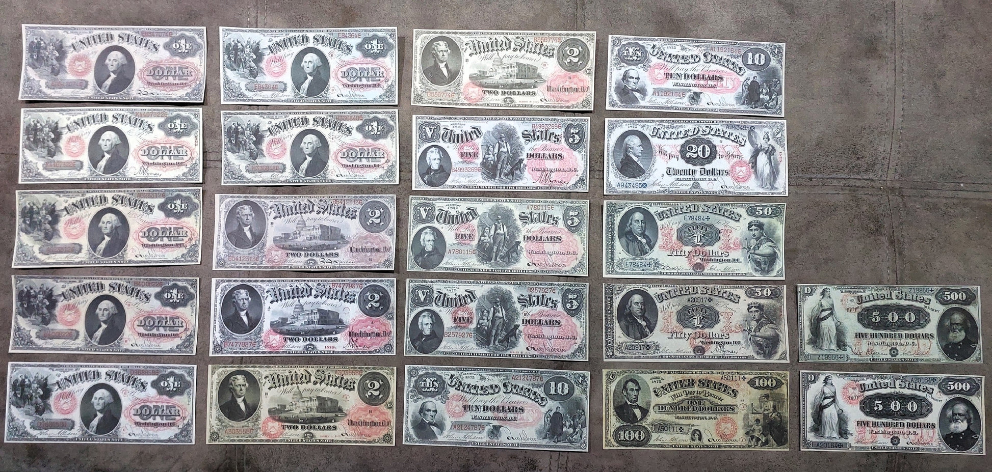 US Large Size Legal Tender Notes 1874-1875 (22 Bills)