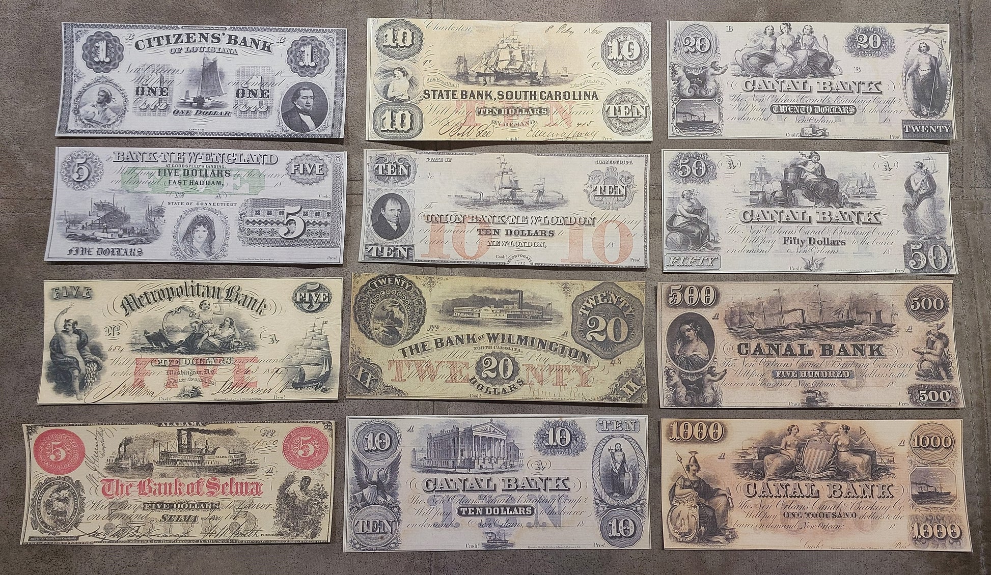 US Large Size Obsolete Banknotes 1854-1863 Set G