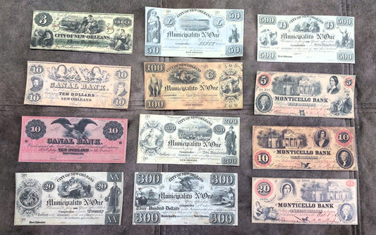 US New Orleans & Virginia Obsolete Banknotes 1837-1868 Set F