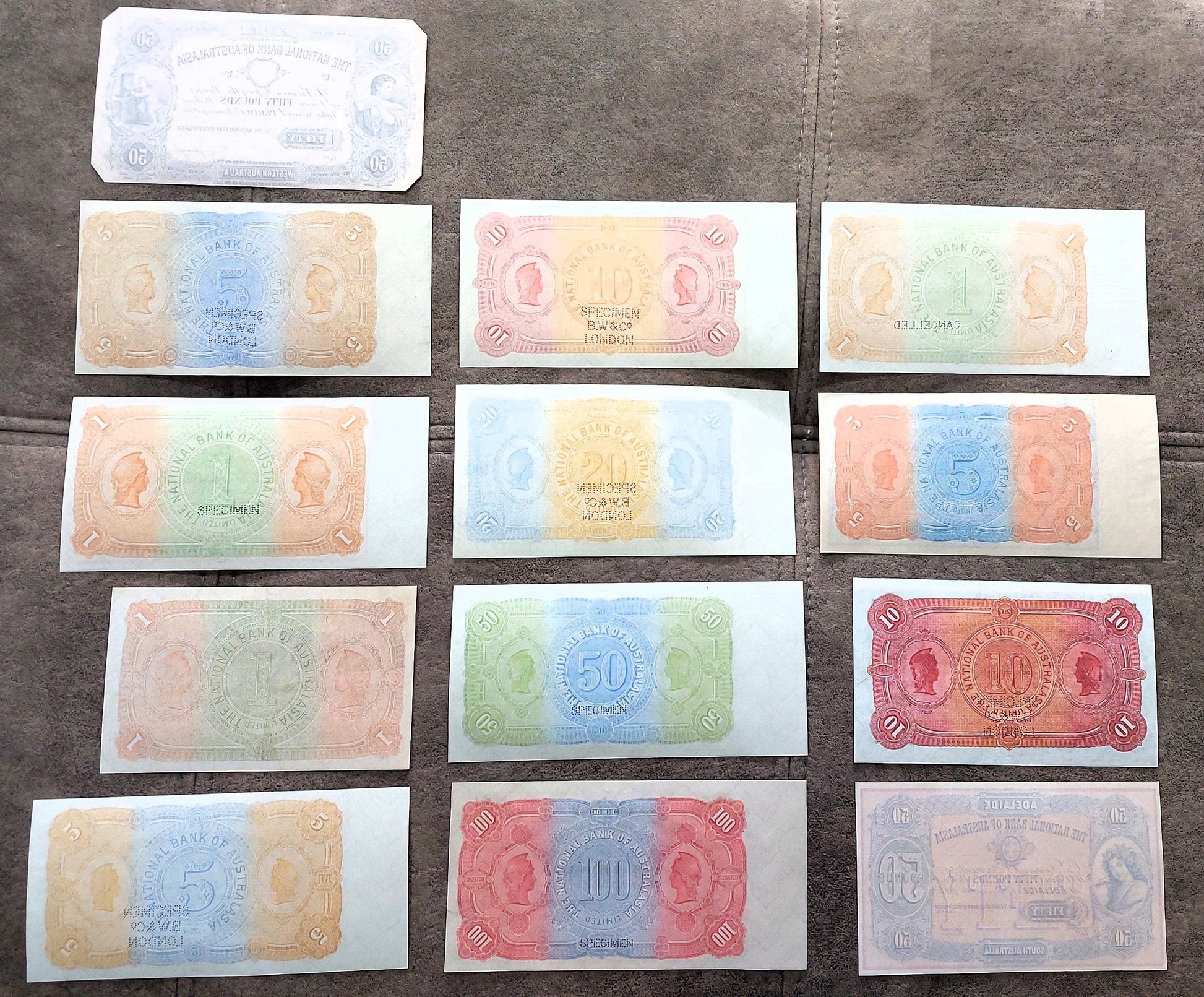 Rare Australia 1876-1910 historical banknote collection set B - reverse side view