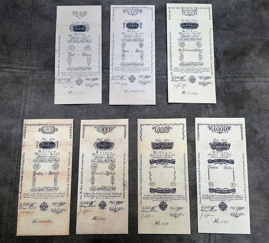 Nachdruck auf Papier mit W/M Österreich-Banknoten 1796. KOSTENLOSER VERSAND!!!