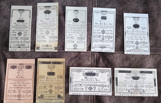 Nachdruck auf Papier mit W/M Österreich Banknoten 1800 Jahr. KOSTENLOSER VERSAND