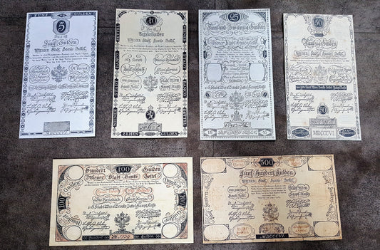 Nachdruck auf Papier mit W/M Österreich-Banknoten aus dem Jahr 1806. KOSTENLOSER VERSAND!!!