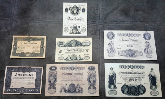 Nachdruck auf Papier mit W/M Österreich-Banknoten 1833-1841. KOSTENLOSER VERSAND