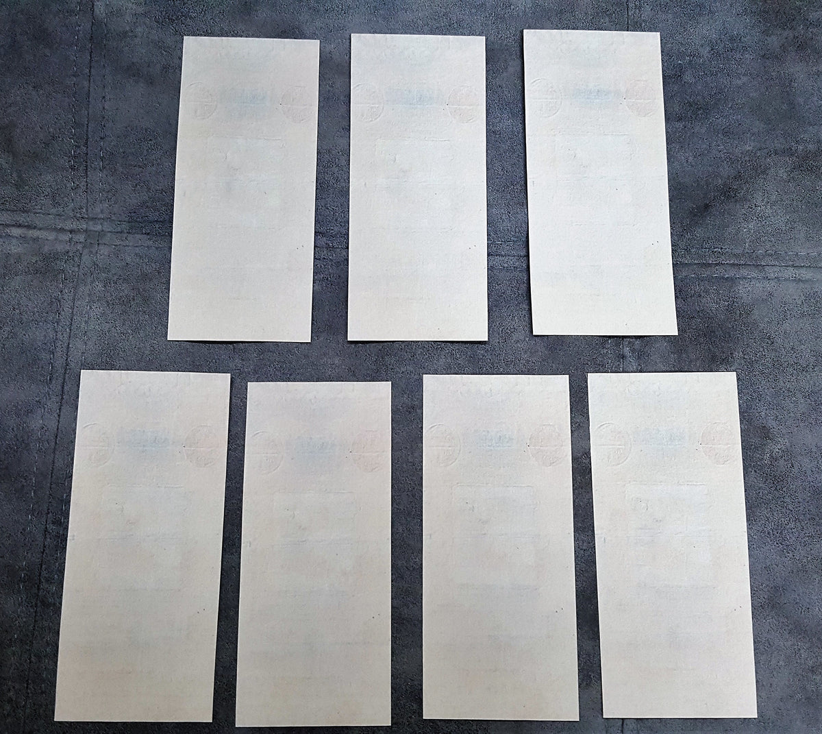 Reverse blank texture and traditional uniface backing details of early Austrian Empire 1796 banknotes. Showcases historical handmade security rag paper fibers and classic numismatic aging traits.