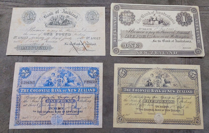 Bank of Auckland 1 Pound 1865 and The Bank of Australia 1 Pound 1869 Specimen Notes