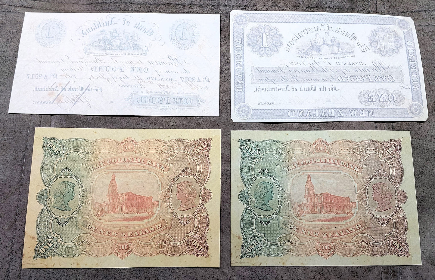 Bank of Auckland and Bank of Australia Historical Currency Notes Back Side