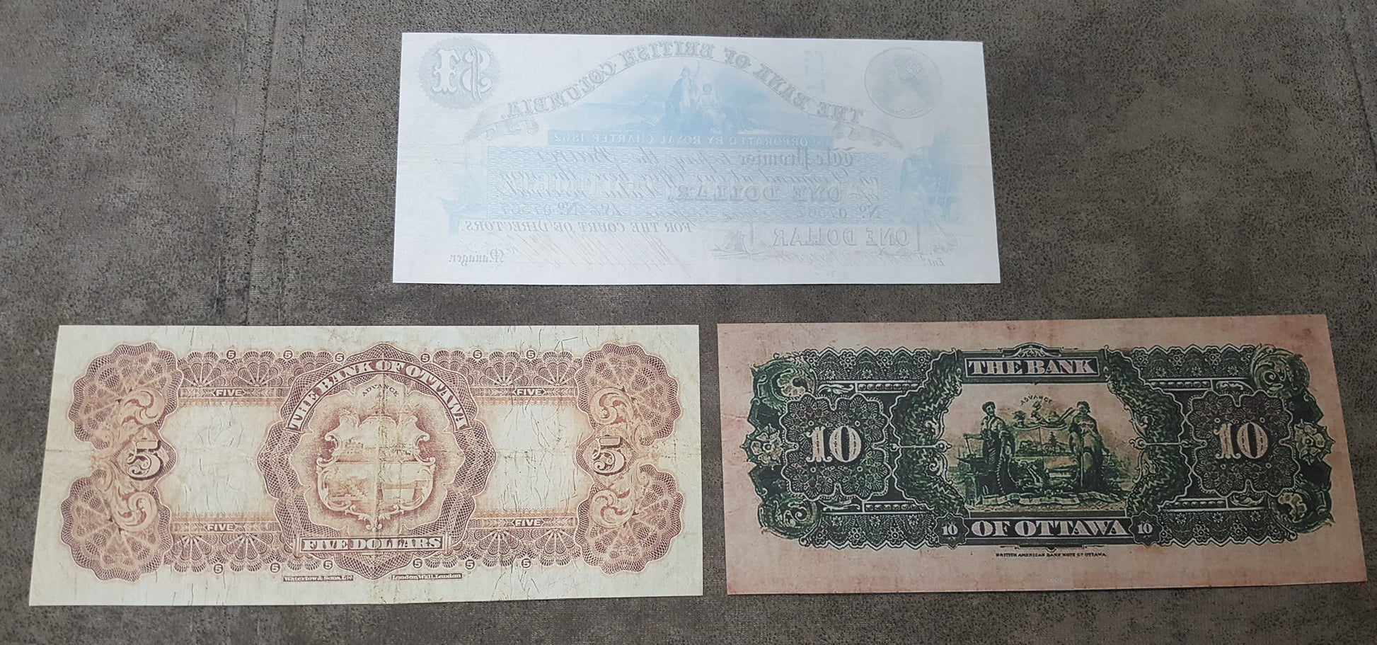 Bank of British Columbia 1-20 Dollar 1863-1894 Treasury Specimen Notes Reverse