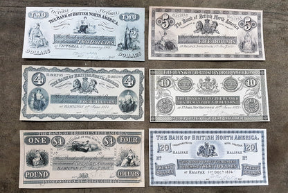 Bank of British North America 4 Dollar 1848 Specimen, 2 Dollar 1860 & 1871-1872 Notes
