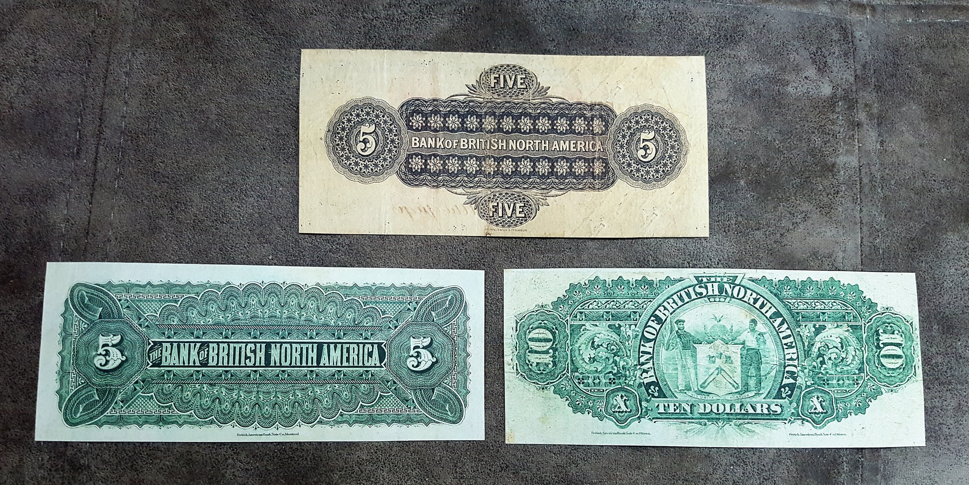 Bank of British North America 5 and 10 Dollar 1884-1911 Currency Notes Reverse