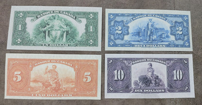 Bank of Canada 1, 2 and 5 Dollar 1935 Series King George VI Specimen Notes-reverse  printed in French 