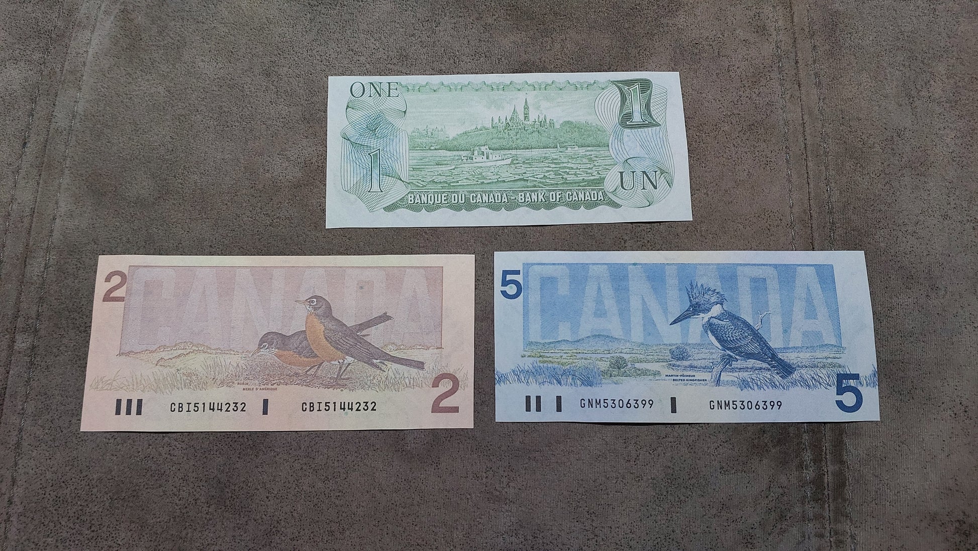 Bank of Canada 1, 2 and 5 Dollar Numismatic Notes Back Side 1974-1991
