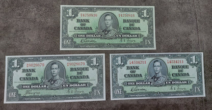 Bank of Canada 1 Dollar 1837 Notes Gordon-Towers Narrow & Wide Panel and Coyne-Towers