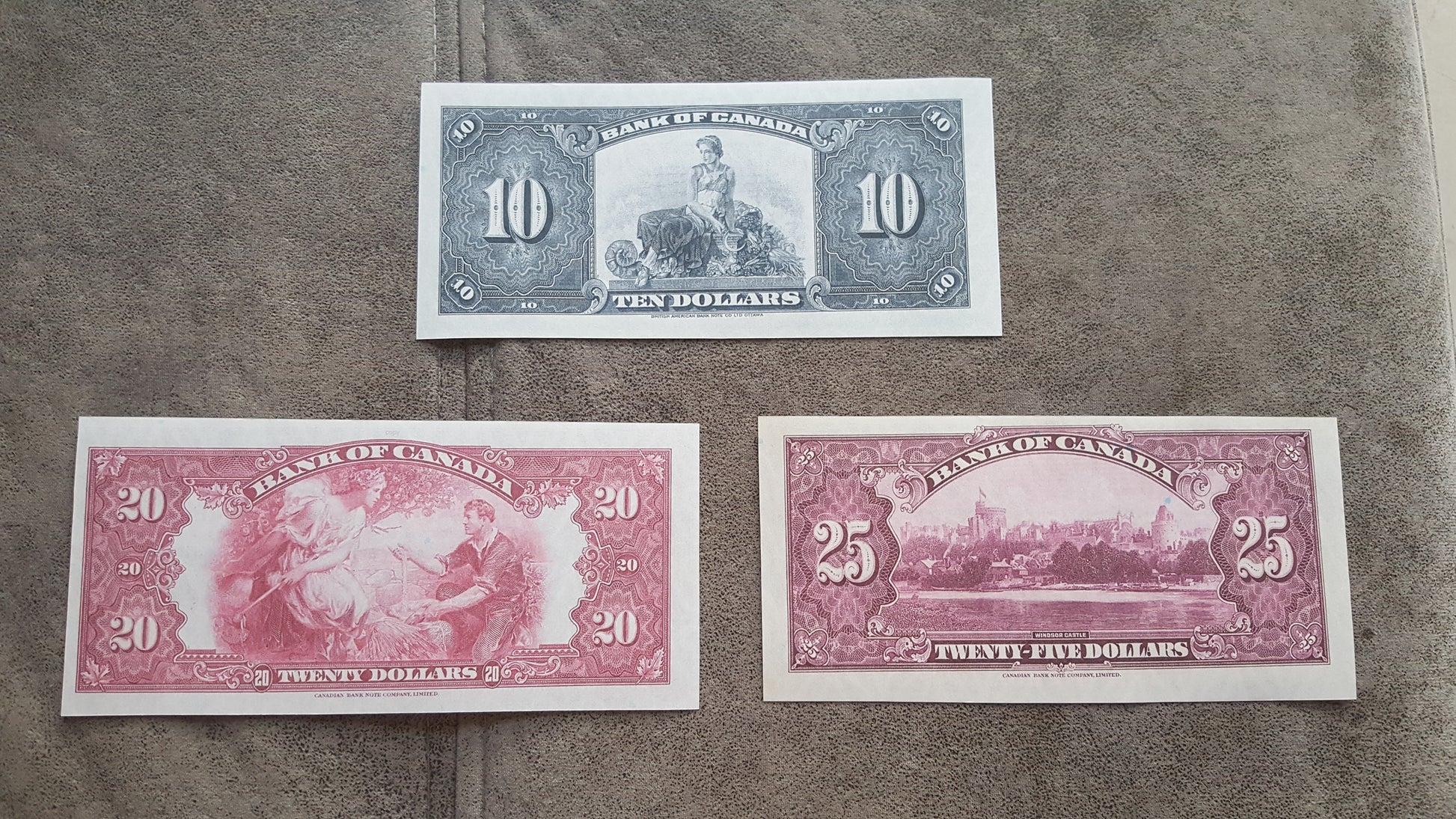 Bank of Canada 10 to 20 Dollar 1935 English Issue Currency Notes Back Side