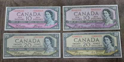 Bank of Canada 10, 20 and 50 Dollar 1954 Devil's Face Notes Beattie-Coyne & Coyne-Towers