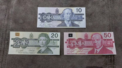Bank of Canada 10, 20 and 50 Dollar Treasury Numismatic Collection 1986-1991