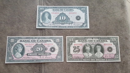 Bank of Canada 10 Dollar 1935 and 20 Dollar 1935 English Issue Banknotes