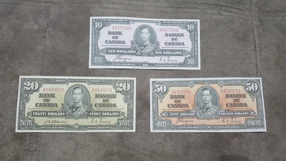 Bank of Canada 10 Dollar 1937 and 20 Dollar 1937 Numismatic Banknotes