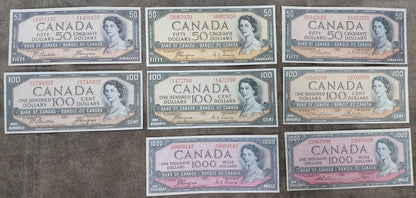 Bank of Canada High Denomination 100 & 1000 Dollar 1954 Devil's Face Specimen Notes