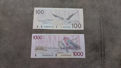 Bank of Canada 100 and 1000 Dollar Rare Birds Series Notes Reverse 1988