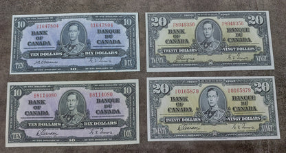 Bank of Canada10,  20 Dollar 1937 Notes Osborne-Towers and Coyne-Towers Signature Varieties