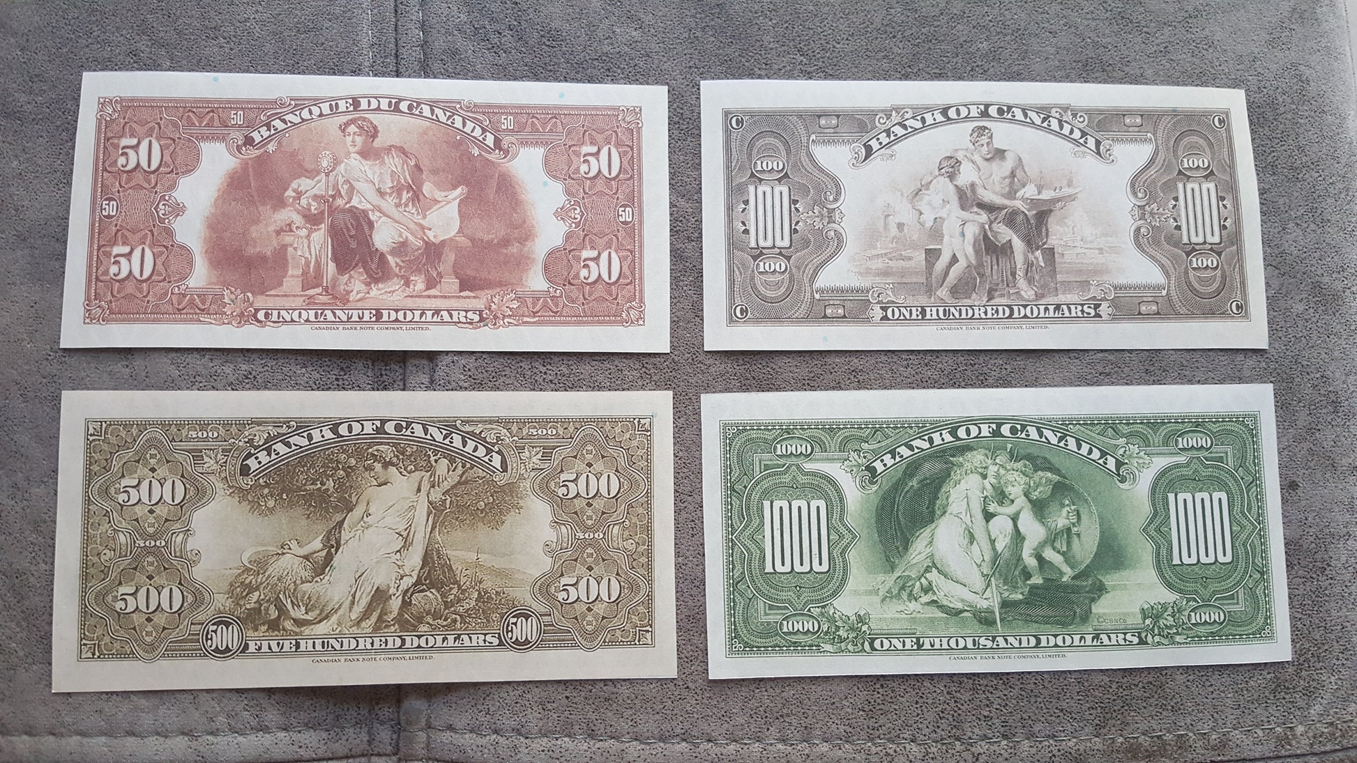 Bank of Canada Rare 500 Dollar and 1000 Dollar 1935 English Issue Back Side