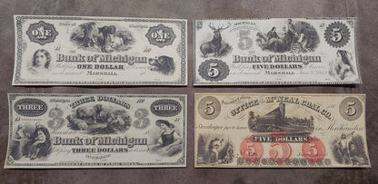 Bank of Michigan 1, 3 & 5 Dollar with Office of McNEAL COAL CO 5 Dollar obsolete notes front