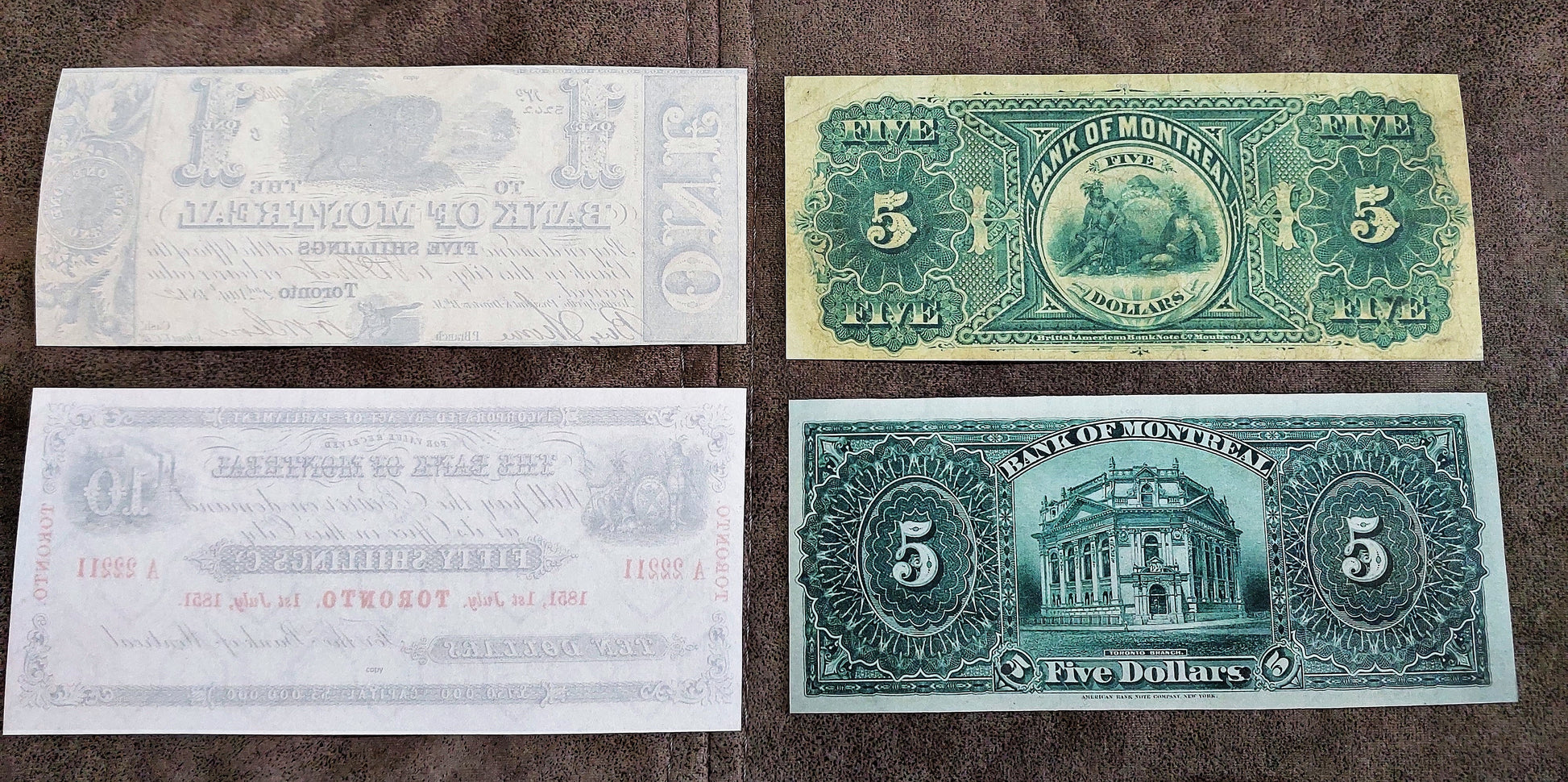 Bank of Montreal 1851-1904 Numismatic Specimen and Proof Notes Reverse Side