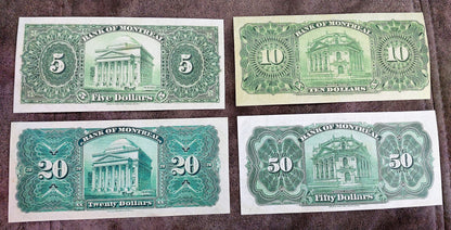 Bank of Montreal 5 to 50 Dollar 1914 Numismatic Currency Notes Back Side