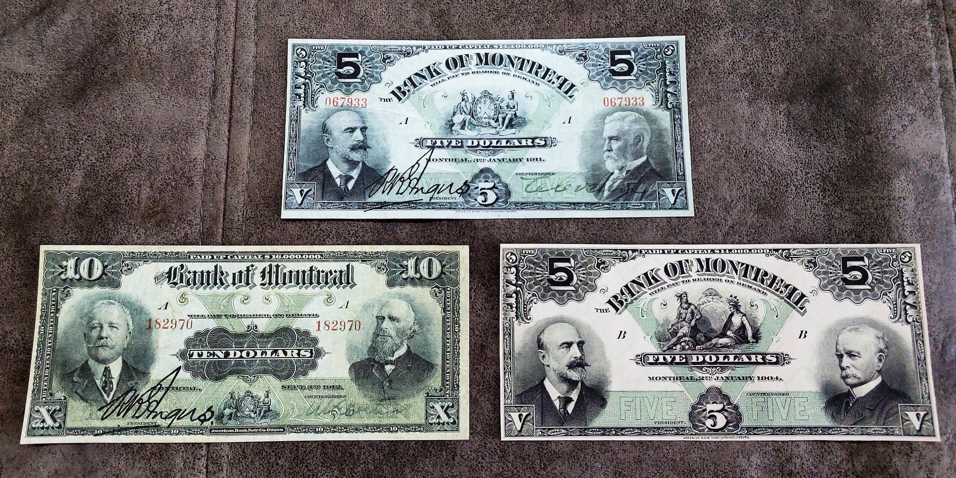 Bank of Montreal 5 Dollar 1911 and 5 Dollar 1912 Series Numismatic Notes