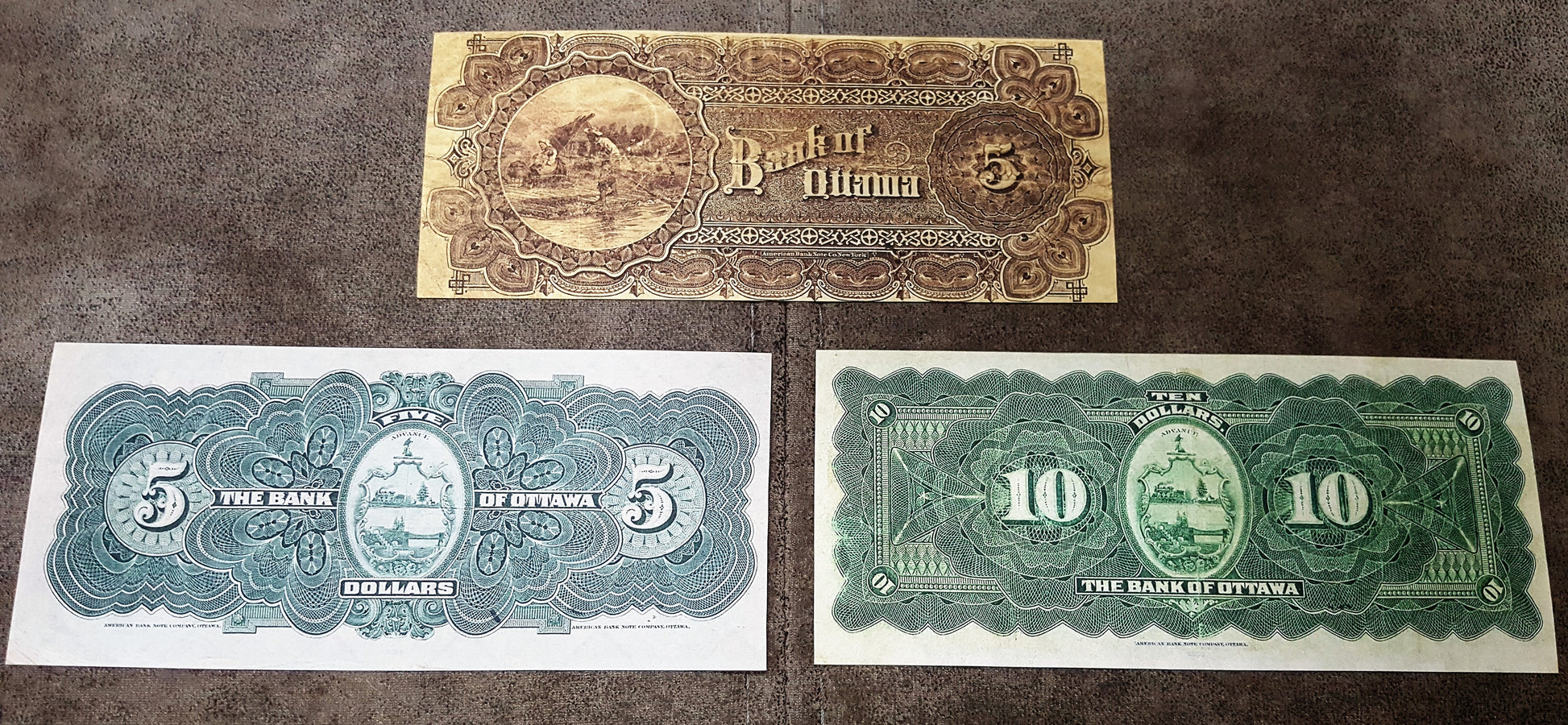 Bank of Ottawa 5 and 10 Dollar 1880-1913 Numismatic Notes Back Side