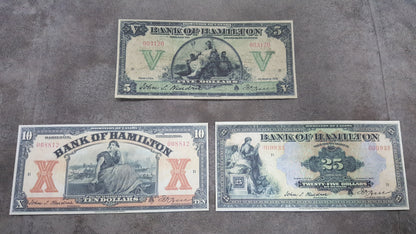 Canada Bank of Hamilton 5 Dollar 1922, 10 Dollar 1922 and 25 Dollar 1922 Notes