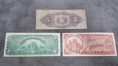 Canada Bank of Hamilton 5 and 10 Dollar 1887 and 1892 Notes Back Side
