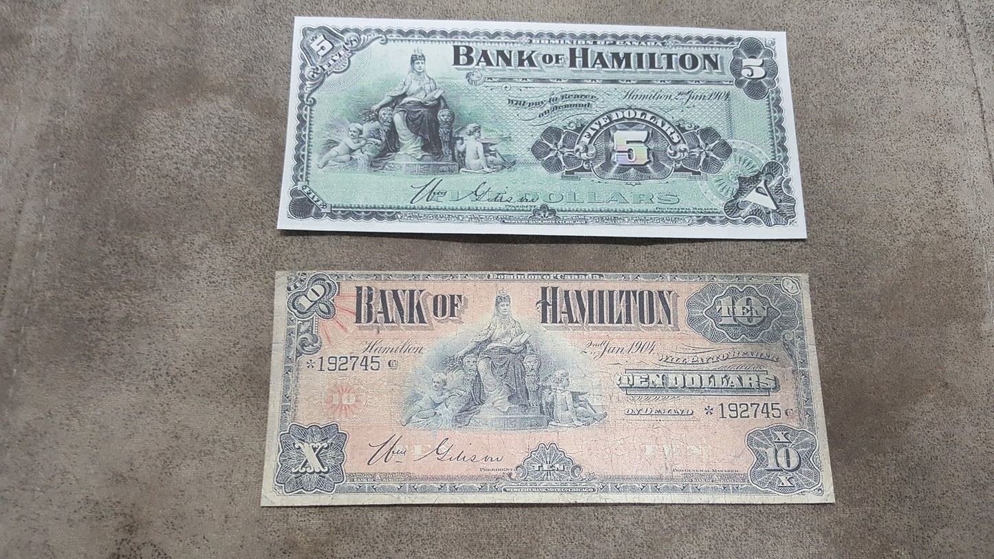Canada Bank of Hamilton 5 Dollar 1904 Proof Issue and 10 Dollar 1904 Notes
