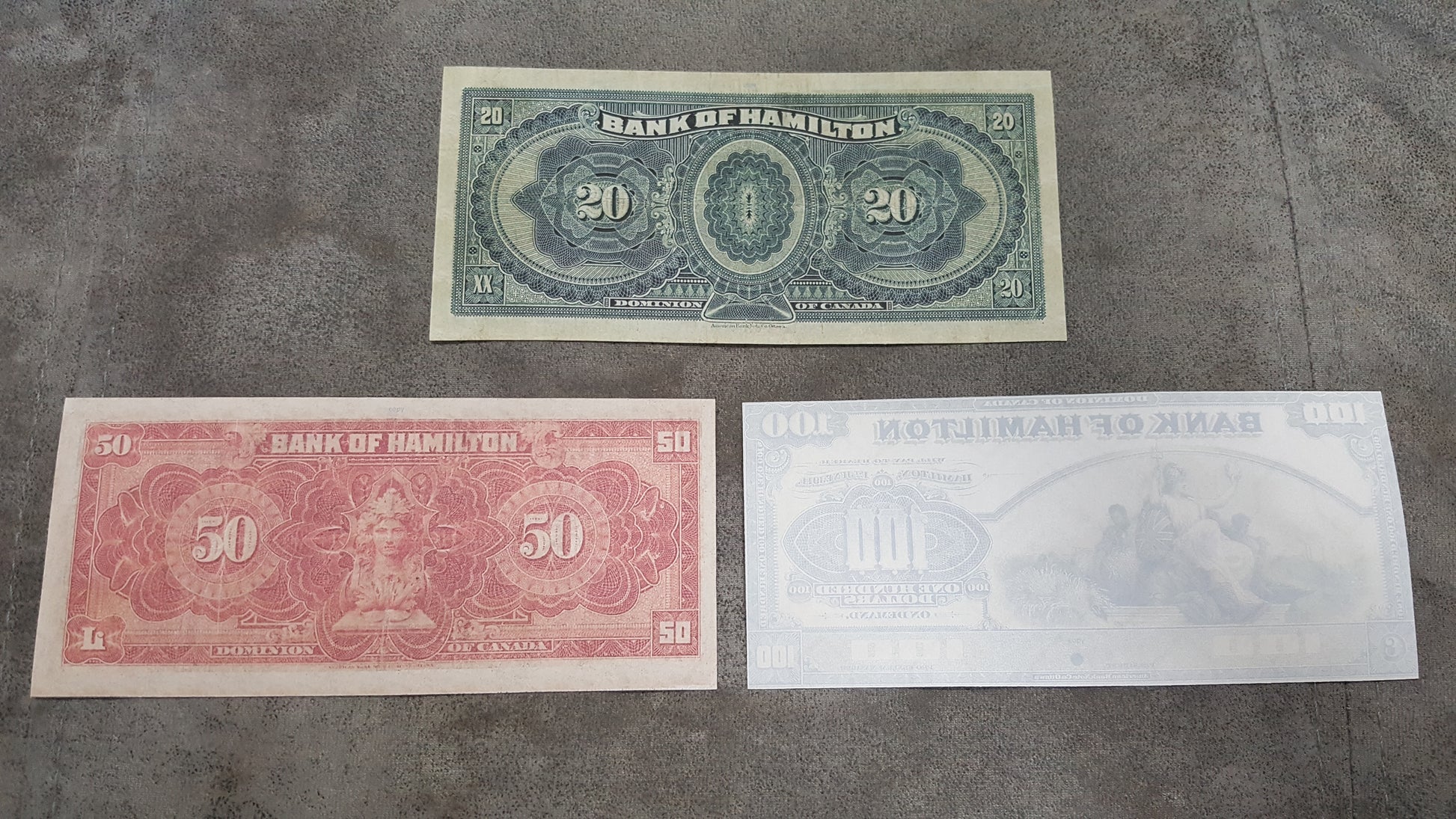 Canada Bank of Hamilton High Denomination 50 and 100 Dollar 1914 Notes Reverse