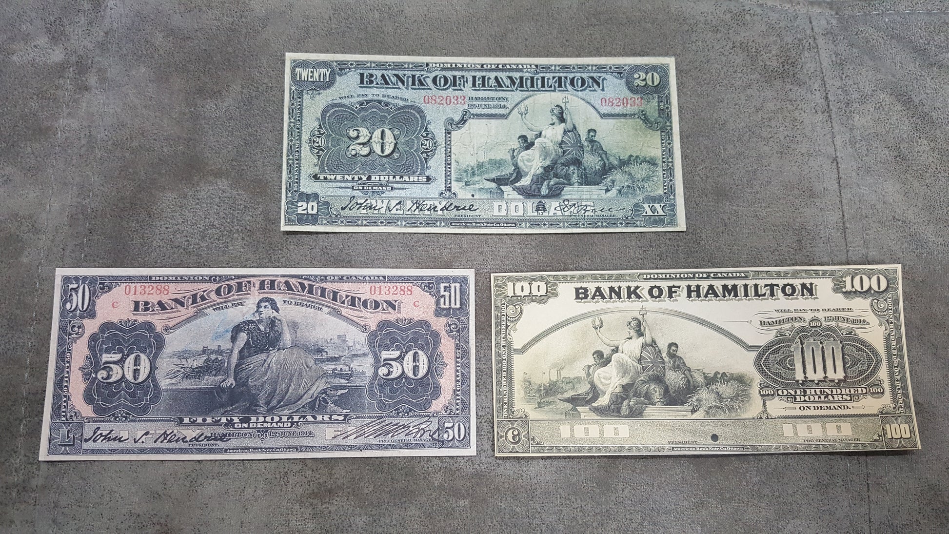 Canada Bank of Hamilton 50 Dollar 1914 and 100 Dollar 1914 Proof Specimen Notes