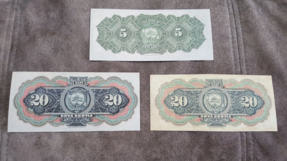 Canada Bank of Nova Scotia 1919 1920 Pound & 1897 20 Dollar Specimen Notes Reverse