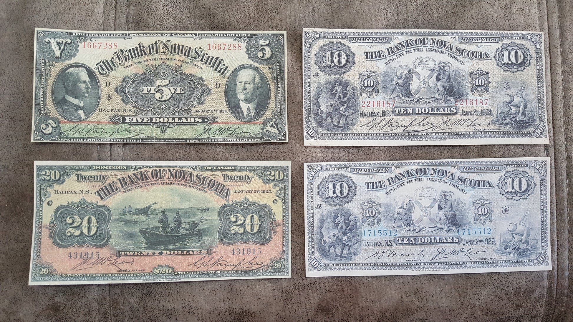 Canada Bank of Nova Scotia Small Size 1 Pound 1930, 5 and 10 Dollar 1935 Notes
