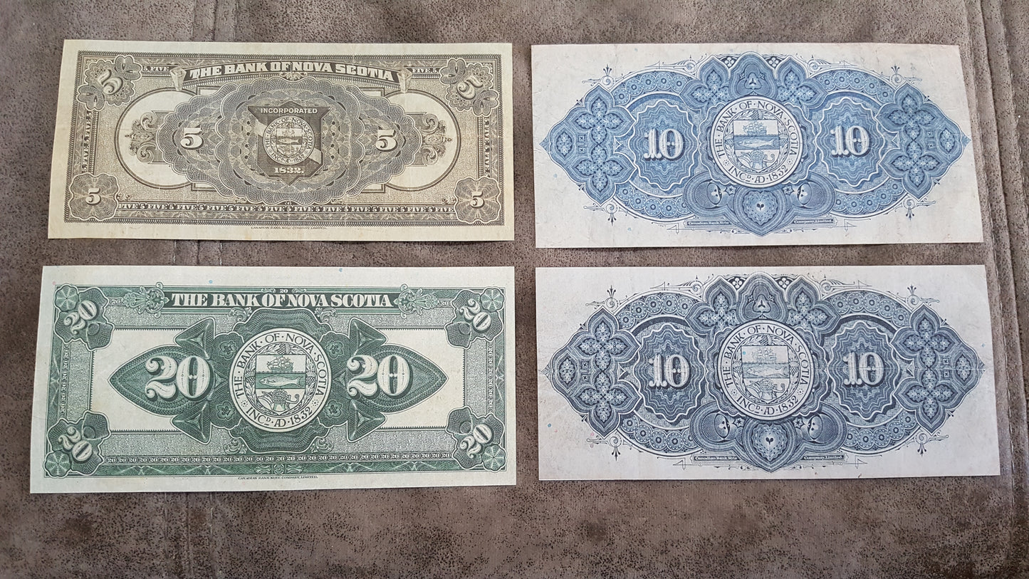 Canada Bank of Nova Scotia Small Size 1 Pound 1930, 5-10 Dollar 1935 Reverse