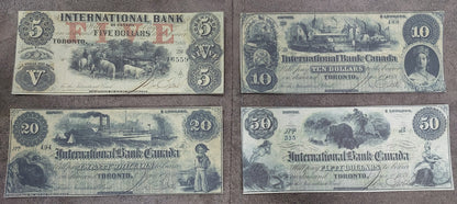 Canada International Bank 2 Dollar 1858, 5 Dollar 1858 and 10 Dollar 1859 Notes  Canada International Bank 20 Dollar 1859 and 50 Dollar 1859 High Denomination Notes