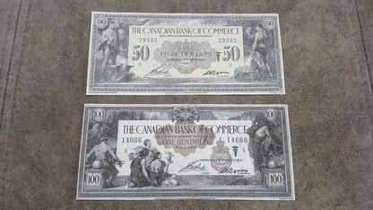 Canadian Bank of Commerce 50 and 100 Dollar 1917 High Denomination Specimen Notes
