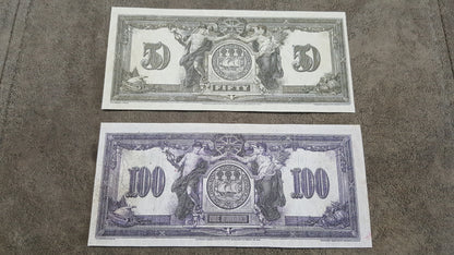 Canadian Bank of Commerce High Denomination 50 and 100 Dollar 1917 Notes Reverse