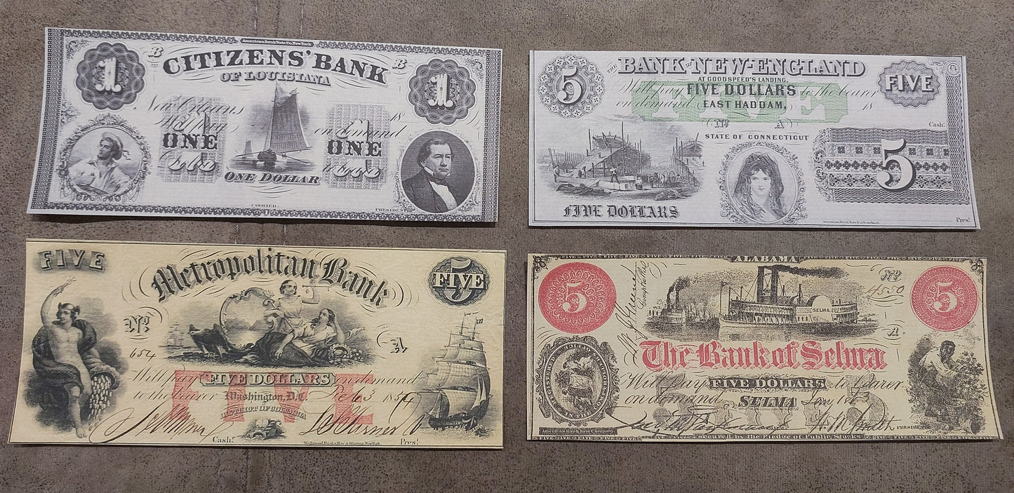 Citizens Bank of Louisiana 1 Dollar & Metropolitan Bank 5 Dollar 1854 obsolete currency front