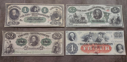 The City of Selma 2 Dollar & County of Montgomery 1 & 2 Dollar 1867 notes front