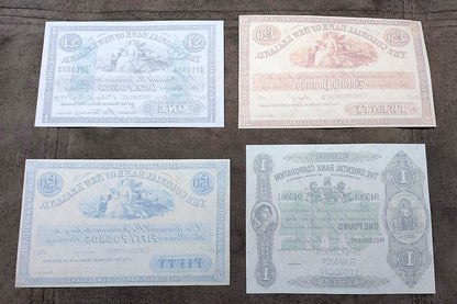 Colonial Bank of New Zealand and Oriental Bank Corporation Banknotes Reverse Side