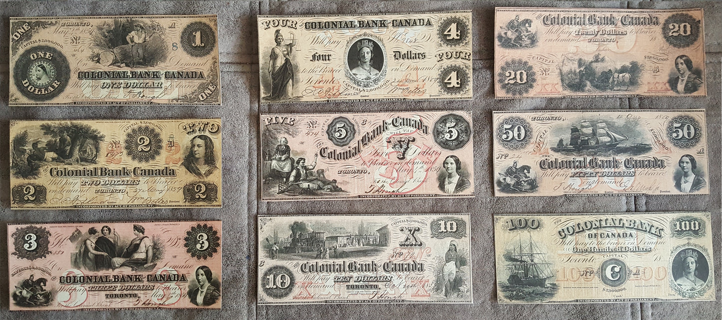 Colonial Bank of Canada 1859 banknote archival facsimile.