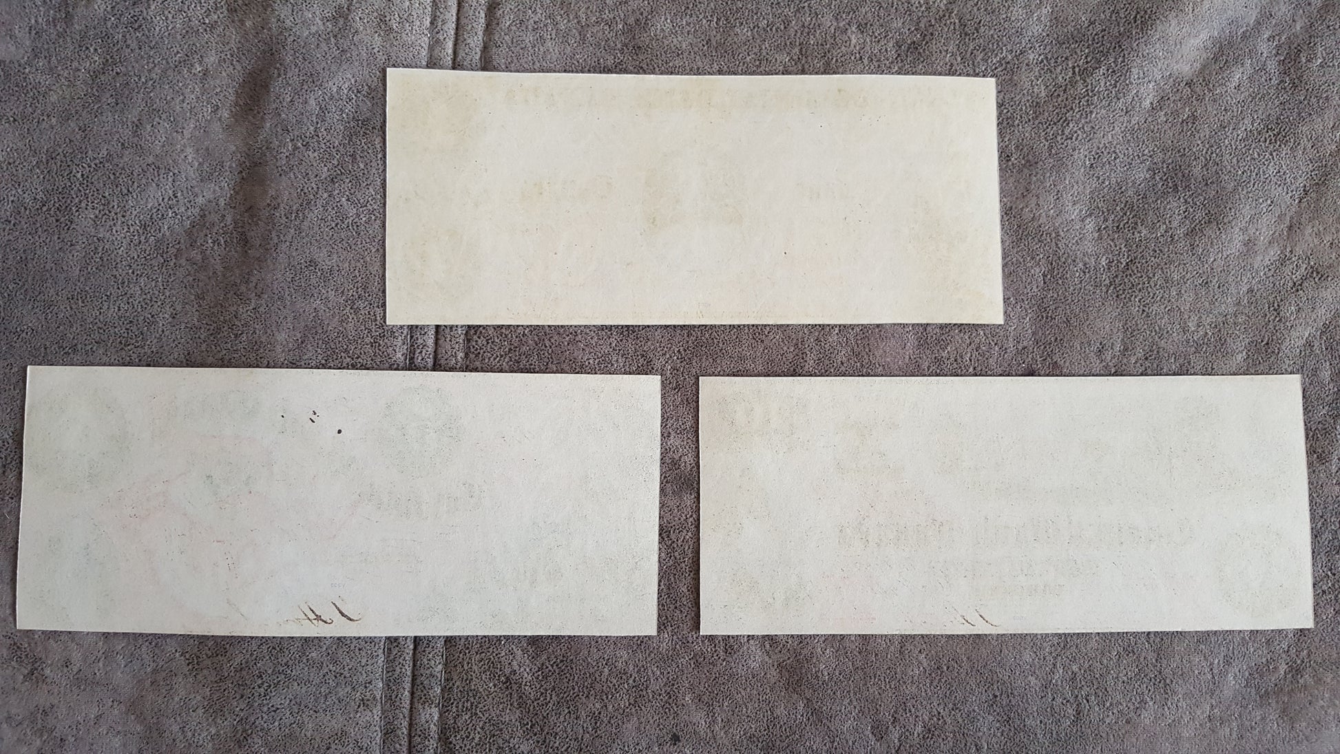 Colonial Bank of Canada 5, 10 and 20 Dollar 1859 Treasury Specimen Notes Reverse