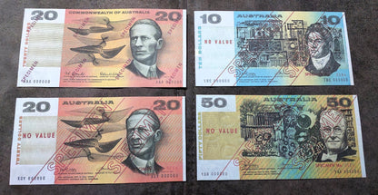Commonwealth of Australia High Denomination 10, 20 and 50 Dollar 1966-1974 Specimen Notes