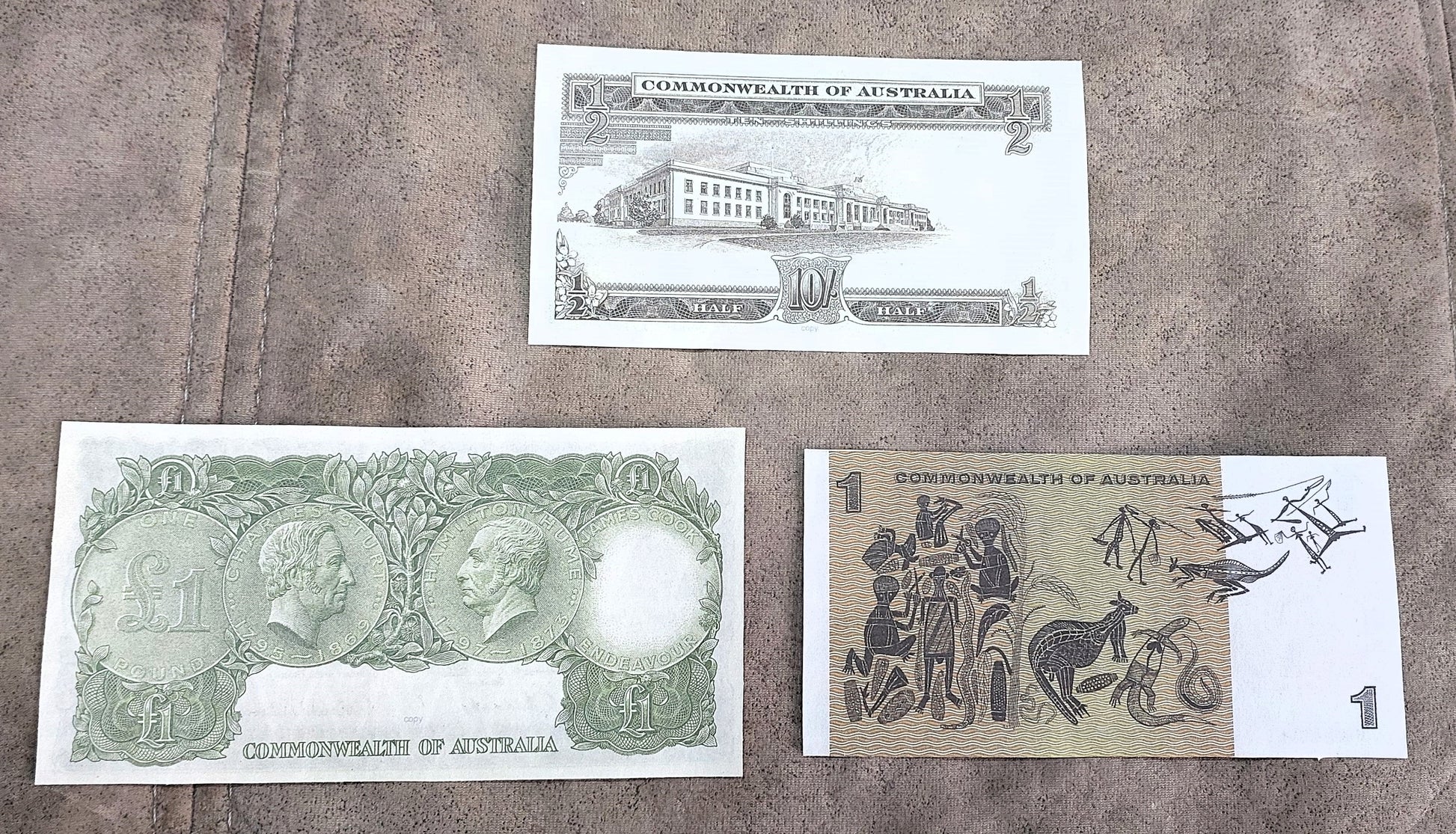 Commonwealth of Australia 10 Shilling, 1 Pound and 1-2 Dollar Star Notes Back Side