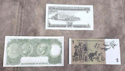 Commonwealth of Australia 10 Shilling, 1 Pound and 1-2 Dollar Star Notes Back Side